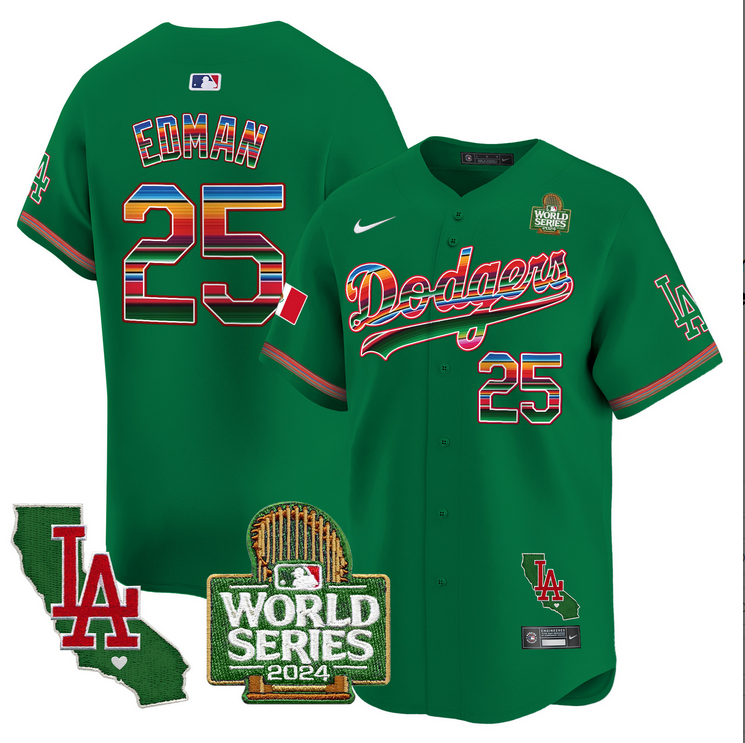 Men MLB Mexico Los Angeles Dodgers #25 Edman green 2024 World Series Champions Patch Jersey 2024110